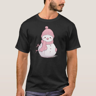Blush Christmas Snowman Art T-Shirt