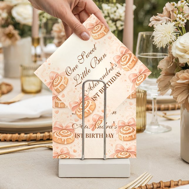 Blush Cinnamon Bow Little Bun 1st Birthday Napkin (Creator Uploaded)