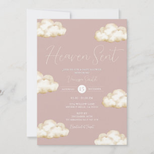 Blush Cloud Heaven Sent Baby Shower Party Invitation