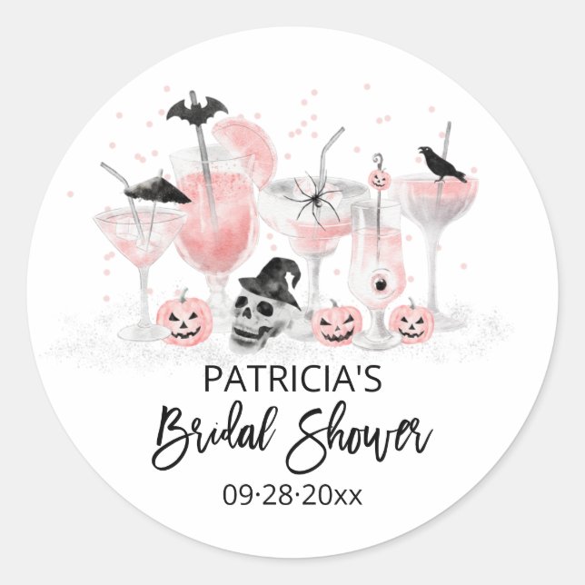 Blush Cocktails Halloween Bridal Shower Classic Round Sticker (Front)
