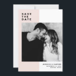 Blush Colour Block with Modern Typography Photo Save The Date<br><div class="desc">Blush Pink Colour Block with Modern Typography Photo Save the Date Announcement. Customisable save the date featuring modern typography with blush and white colour block background. This modern save the date is perfect for any wedding theme. Other colours are available.</div>