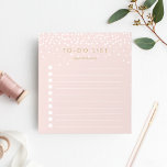 Blush | Confetti Dots Personalised To-Do List Notepad<br><div class="desc">Chic personalised notepad features "to do list" at the top with your name beneath, in dark antique gold lettering on an ethereal pastel blush pink background dotted with white confetti dots raining from the top. Keep track of all your important items with this lined to-do list note pad featuring 10...</div>