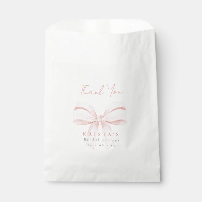 Blush Coquette Bow Bridal Shower Thank You Favour Bag (Front)