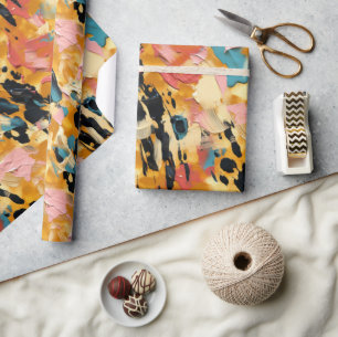 Blush Coral Aqua Gold Abstract Wrapping Paper