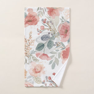 Blush Coral Garden Floral Watercolor Pattern Hand Towel