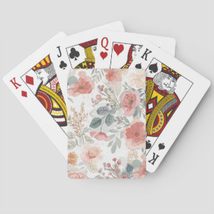 Blush Coral Garden Floral Watercolor Pattern Playing Cards
