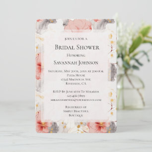 Blush Coral Grey Floral Bridal Shower  Invitation