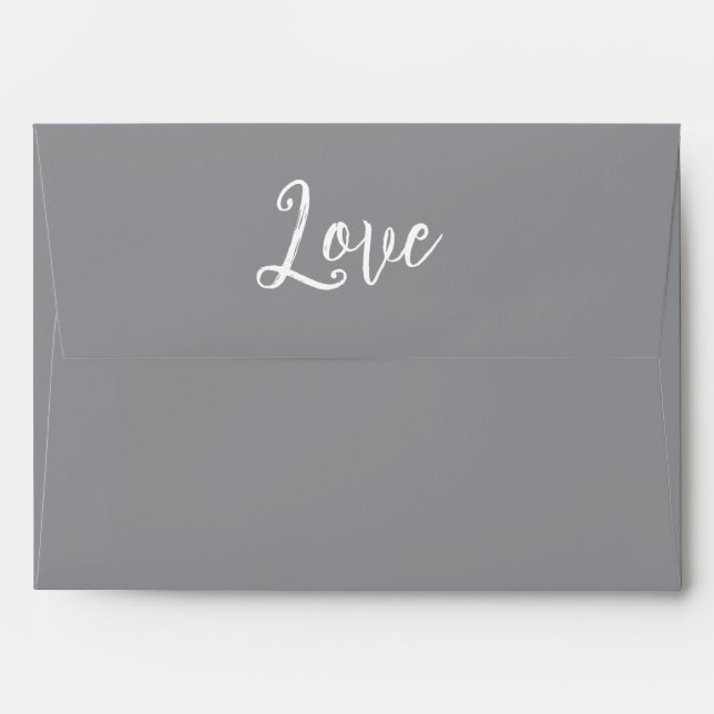 Blush Coral Grey Floral Love Wedding Envelope (Back (Top Flap))