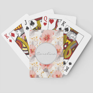 Blush Coral Grey Floral Playing Cards
