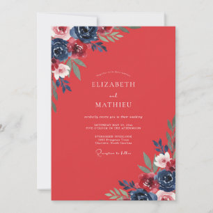 Blush Coral Indigo Painted Wedding Invitation