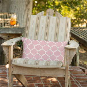 Blush Coral Pink Ivory Quatrefoil Trellis Pattern Lumbar Cushion