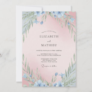 Blush Cornflower Eucalyptus Wedding Invitation