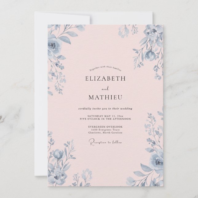 Blush Cornflower Foliage Eucalyptus Wedding Invitation (Front)
