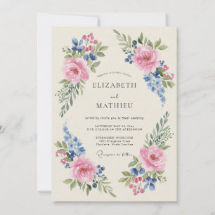 Blush Cornflower Painted Wedding Invitation