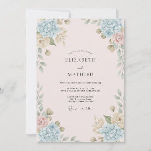 Blush Cornflower Peony Wedding Invitation