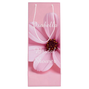 Blush Cosmos Floral Bridal Shower Script Design Wine Gift Bag