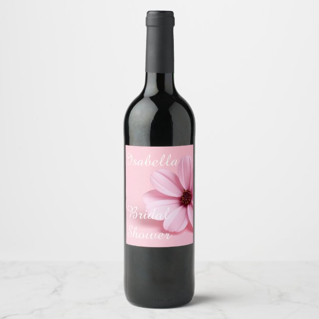 Blush Cosmos Floral Bridal Shower Script Design Wine Label (Front)