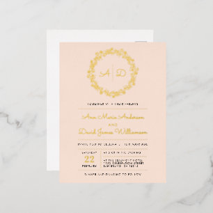 Blush   Country Floral Wreath Wedding Foil Invitation Postcard
