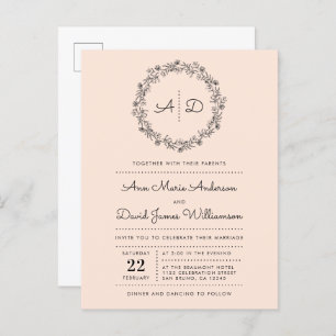 Blush   Country Floral Wreath Wedding Invitation Postcard