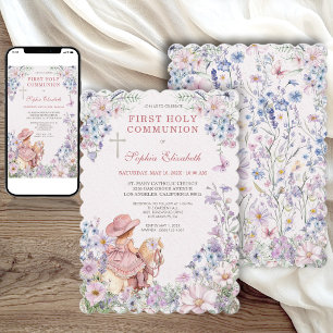 Blush Cowgirl Wildflower Girl First Communion Invitation