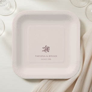 Blush Cream & Burgundy Elegant Floral Wedding Paper Plate