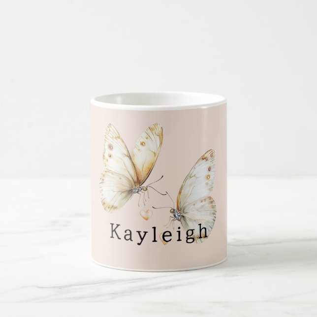 Blush Cream Butterflies Coffee Mug (Center)