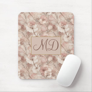 Blush Cream Cottagecore Vintage Floral Mouse Pad
