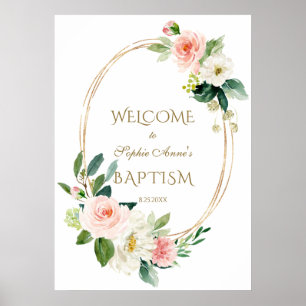 Blush Cream Floral Gold Frame Welcome Wedding Sign