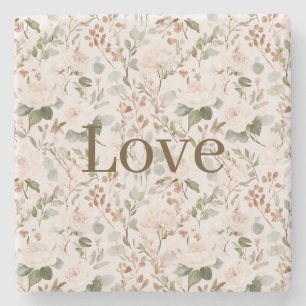 Blush Cream Floral Love Stone Coaster