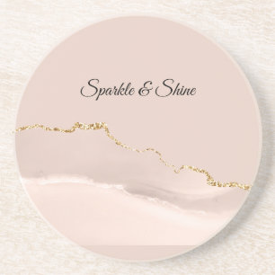 Blush Cream Gold Sparkle Abstract Coaster
