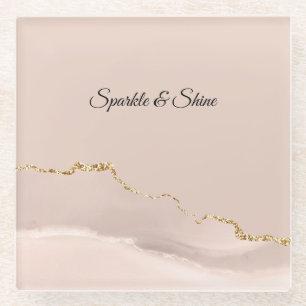 Blush Cream Gold Sparkle Abstract Glass Coaster