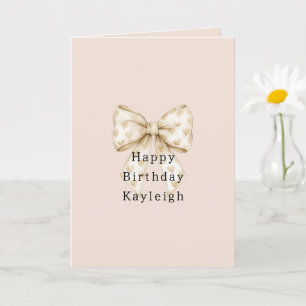 Blush Cream Hearts Bows Birthday Card
