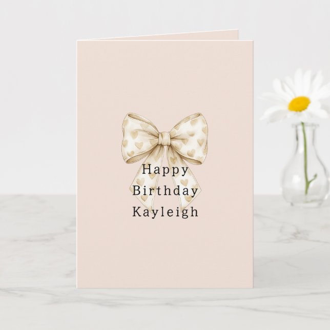 Blush Cream Hearts Bows Birthday Card (Small Plant)