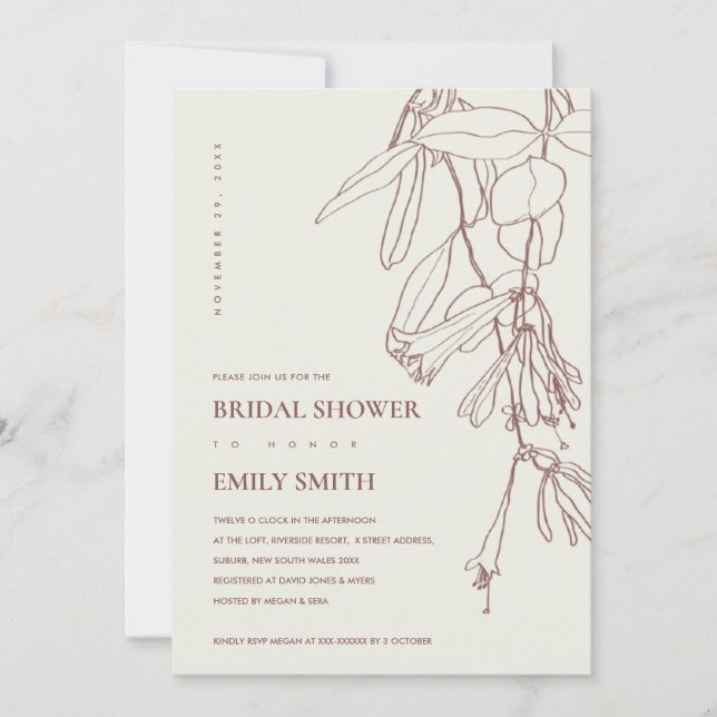BLUSH CREAM LINE DRAWING FLORA BRIDAL SHOWER CARD (Front)