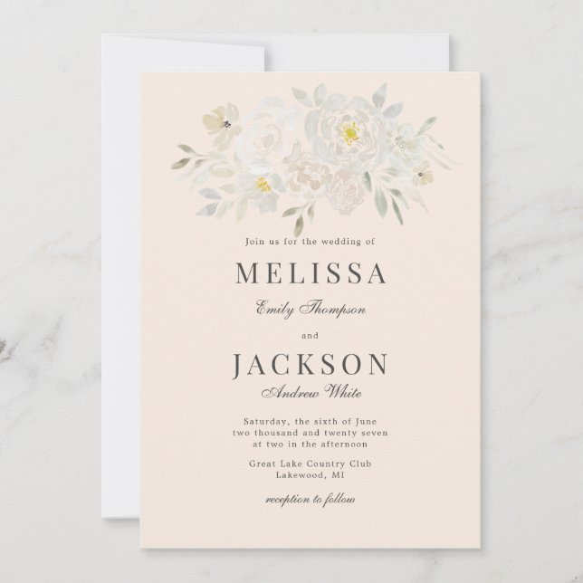 Blush Cream Watercolor Roses Wedding Invitation  (Front)
