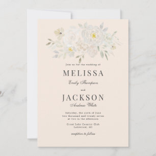 Blush Cream Watercolor Roses Wedding Invitation 