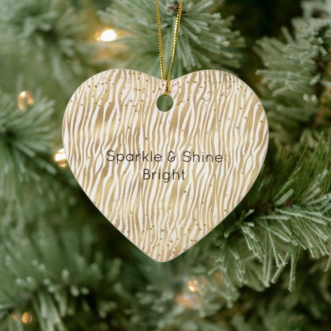 Blush Cream Zebra Glam Gold Confetti Sparkle       Ceramic Ornament (Tree)