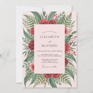 Blush Crimson Fern Wedding Invitation