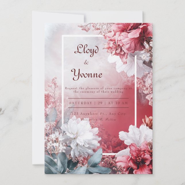Blush & Crimson Floral Watercolor Wedding Invitation (Front)