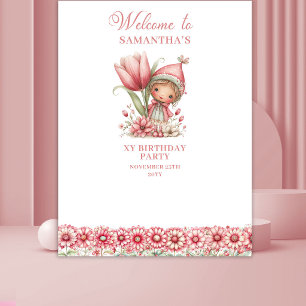 Blush Cute Fairy Floral 3rd Birthday Backdrop Tapestry
