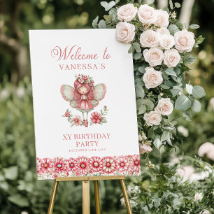 Blush Cute Fairy Floral 3rd Birthday Welcome Sign
