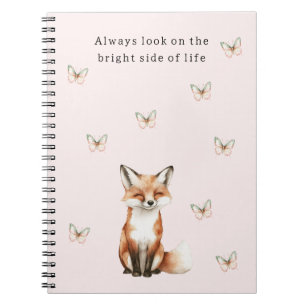 Blush Cute Happy Fox Bright Side Butterflies Notebook