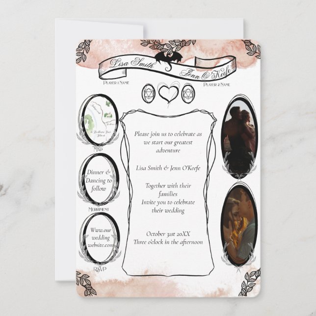Blush D20 Tabletop RPG Fantasy Dice Wedding  Invitation (Front)
