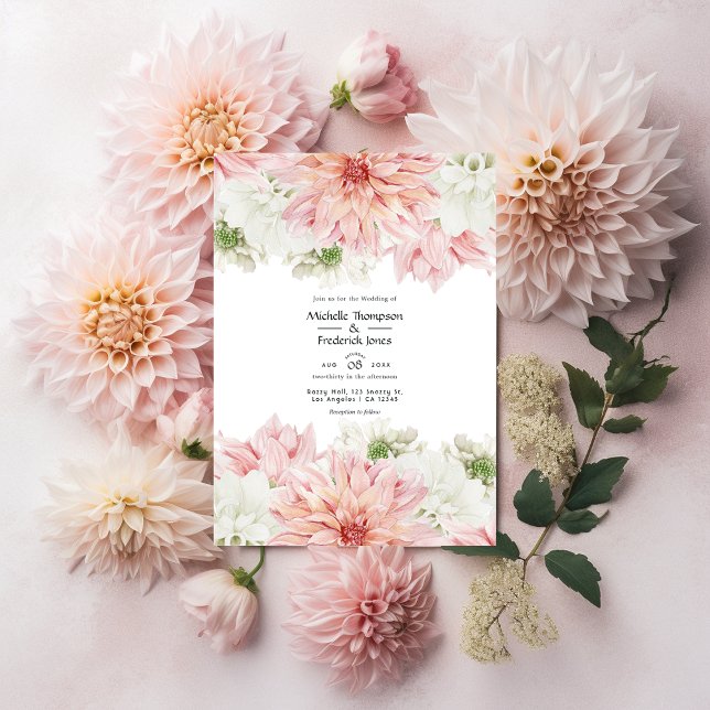 Blush Dahlias Floral Wedding Invitation (Creator Uploaded)