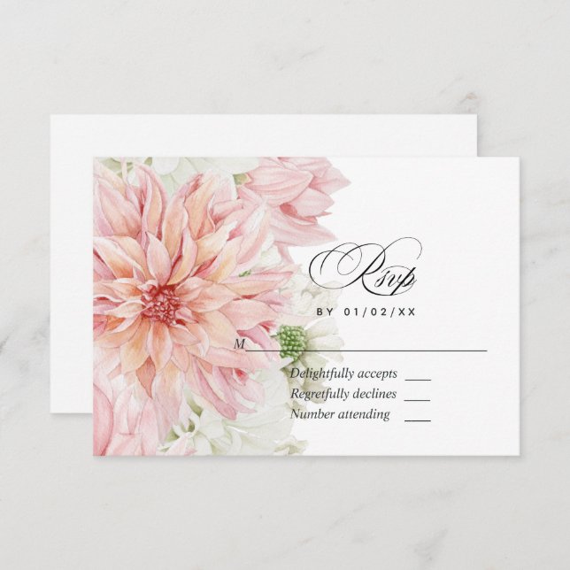 Blush Dahlias Floral Wedding RSVP Card (Front/Back)