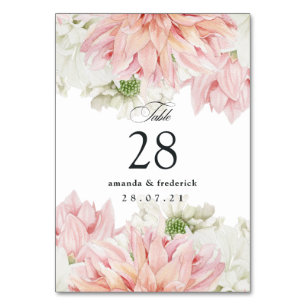Blush Dahlias Floral Wedding Table Number