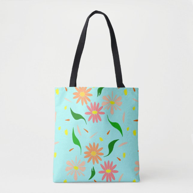 blush daisy aqua tote bag (Front)