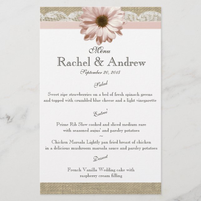 Blush Daisy Country Lace Menu (Front)