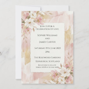 Blush Daisy Watercolor Wedding Invitation
