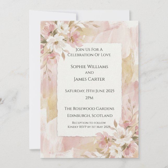 Blush Daisy Watercolor Wedding Invitation (Front)